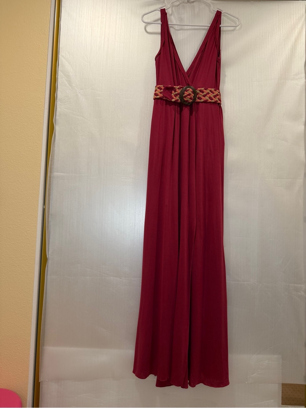 Boho Goddess Sweetees Burgundy Wrap V-Neck Maxi Dress with Braided Belt Sz XS
